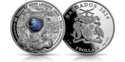 Pierwszy człowiek na Księżycu - srebrna moneta o masie 1 uncji z innowacyjnym wykończeniem 