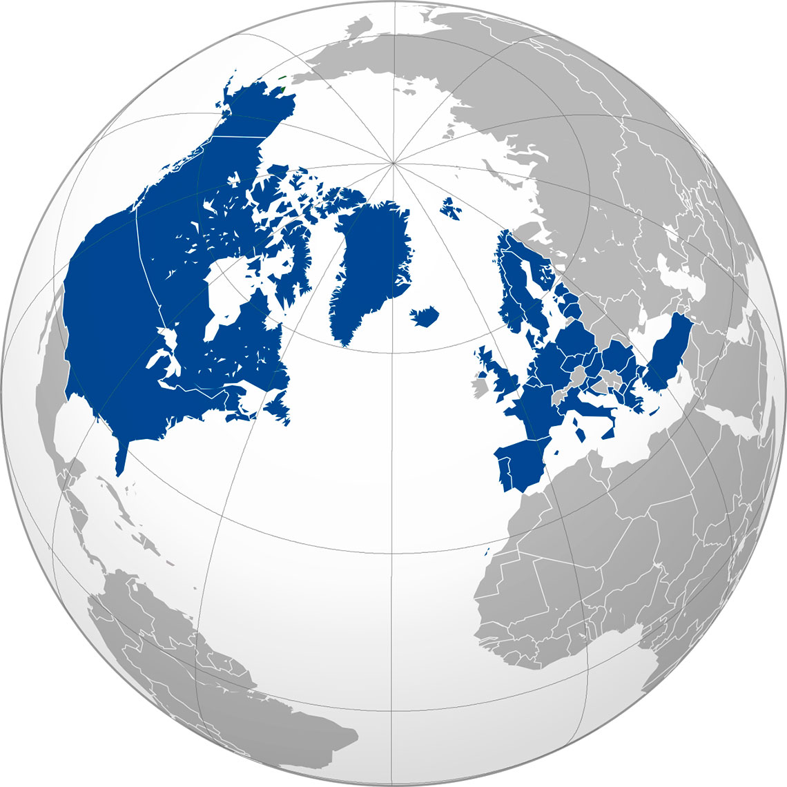 NATO - mapa pokazujaca kraje członkowskie traktaru