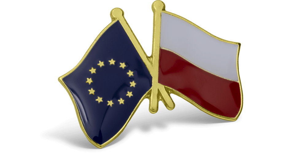 Wpinka z flagą Polski i Unii Europejskiej