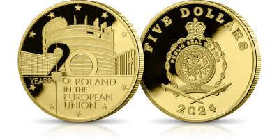 20 lat Polski w Unii Europejskiej - złota moneta o masie 1,2 g 