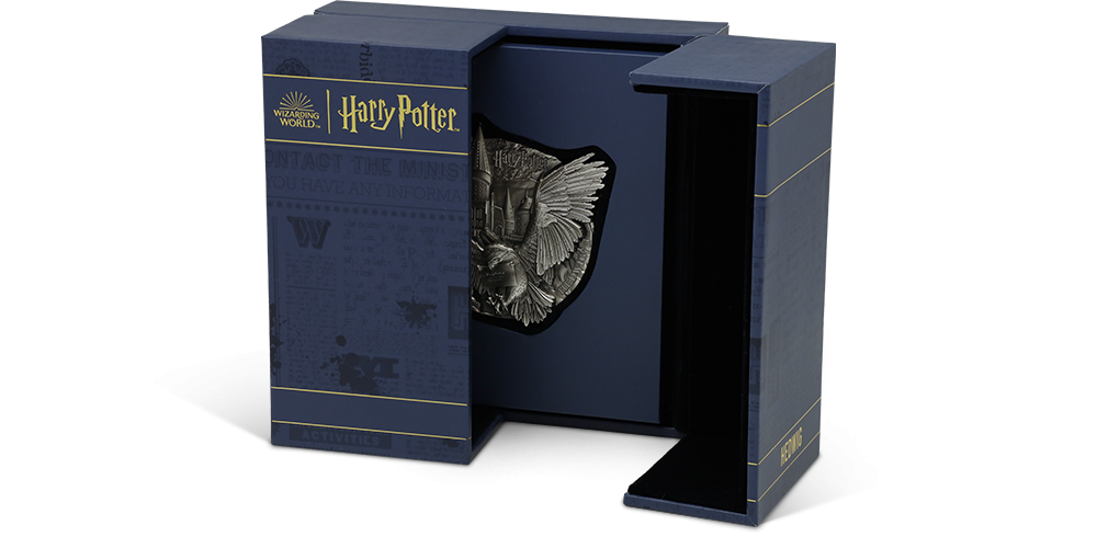 Srebrna moneta Harry Potter - Hedwiga - pudełko otwarte