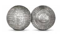 Zwierzęta Ziemi - moneta w kształcie kuli o średnicy aż 150 mm! Misternie wykonane detale zwierząt i kontynentów.